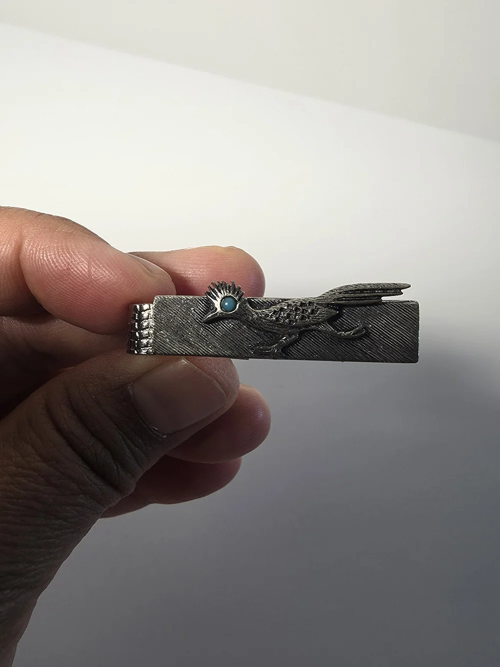 Vtg J. Ritter Roadrunner Tie Clip Bird Tyrquoise Colored Eye MCM